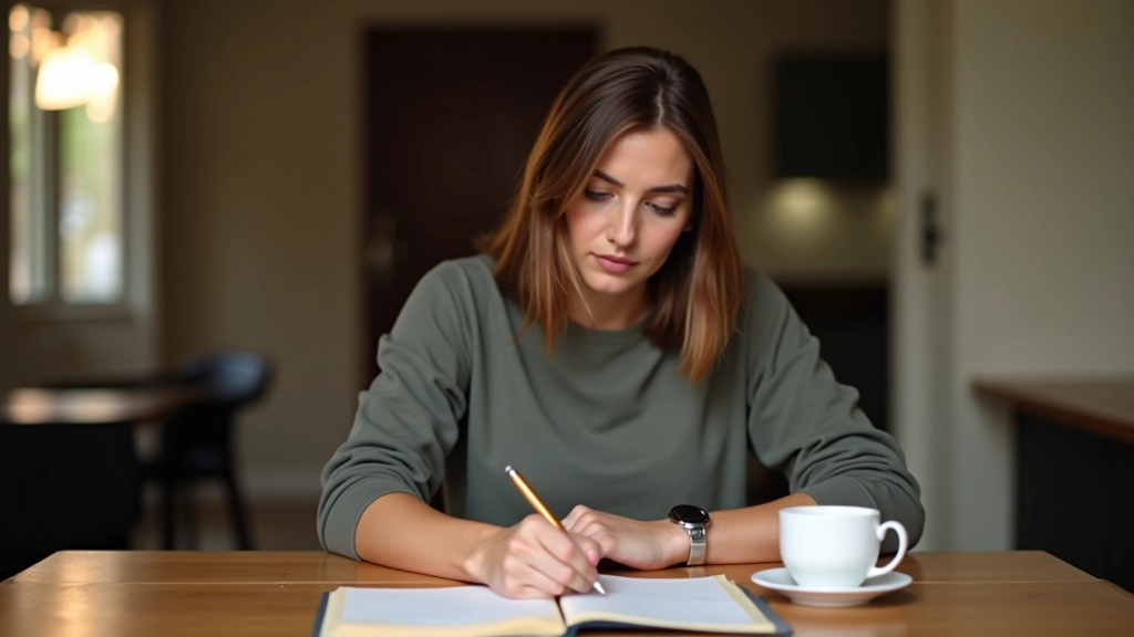 Pessoa a escrever num diário pessoal com reflexões sobre crescimento e mudança